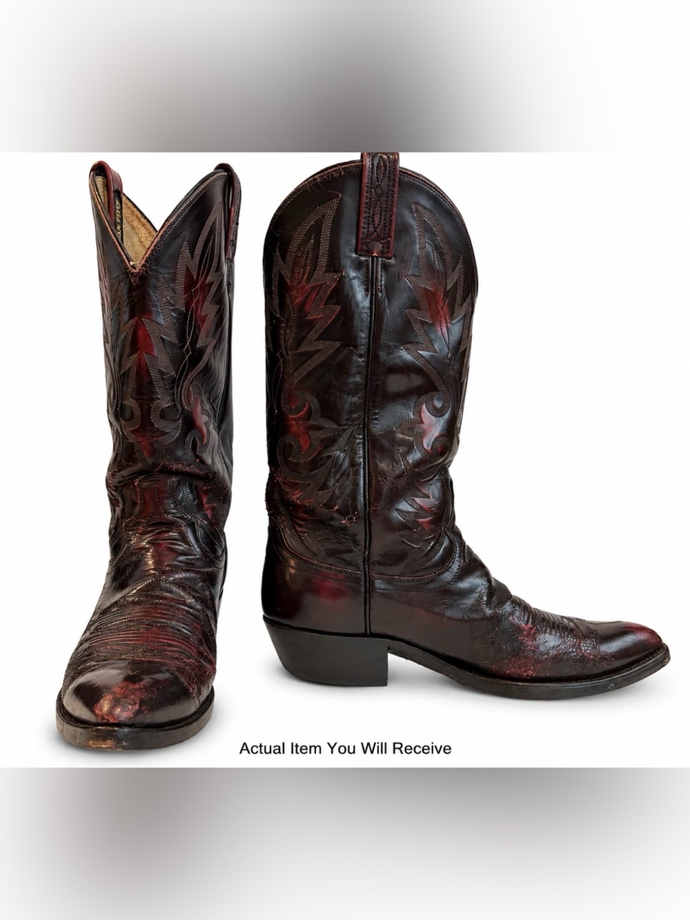 🤠 Vintage Dan Post Cowboy Boots Men 10 Black Cherry Burgundy Leather Made USA